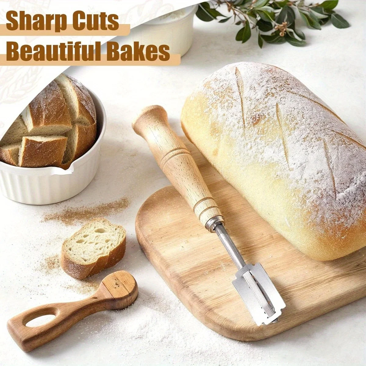 Wooden Handle Sourdough Bread Scoring Lame Bread Slashing Tool With 5Pcs Blades Bakers Lame Dough Scoring Knife