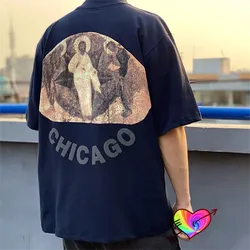 Kanye West Tee Jesus Is King Chicago T Shirts Men Women 1:1 High Quality Oil Painting Graphic Ye Tee Hip Hop Short Sleeve