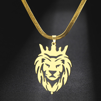 My Shape Crown Lion King Pendent Necklaces for Women Men Animals Charms Choker Snake Chain Stainless Steel Hip Hop Punk Jewelry