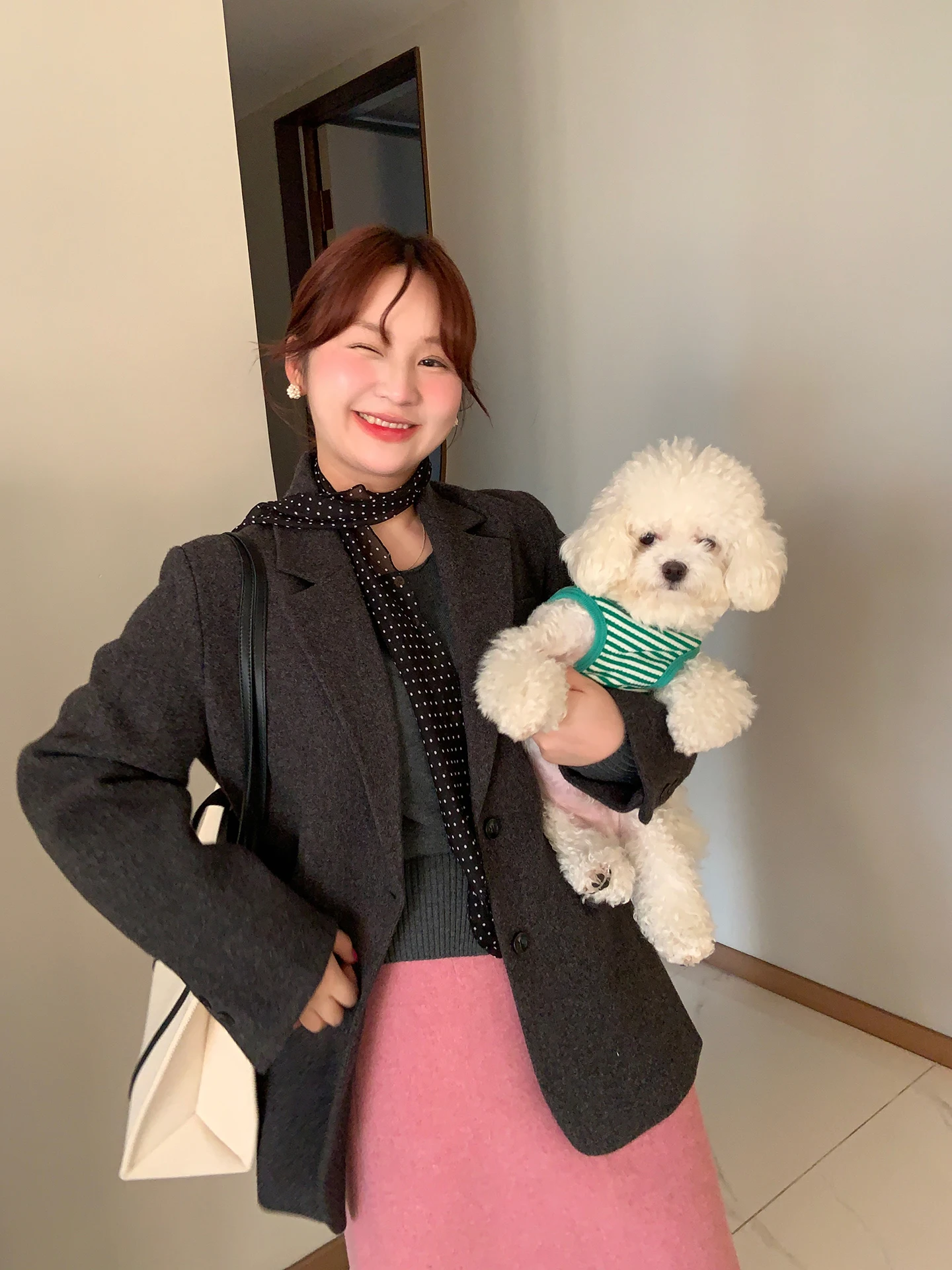 

Корейский шерстяной костюм больших размеров для женщин, осенне-зимняя тонкая пушистая верхняя одежда, повседневная Ele Faion