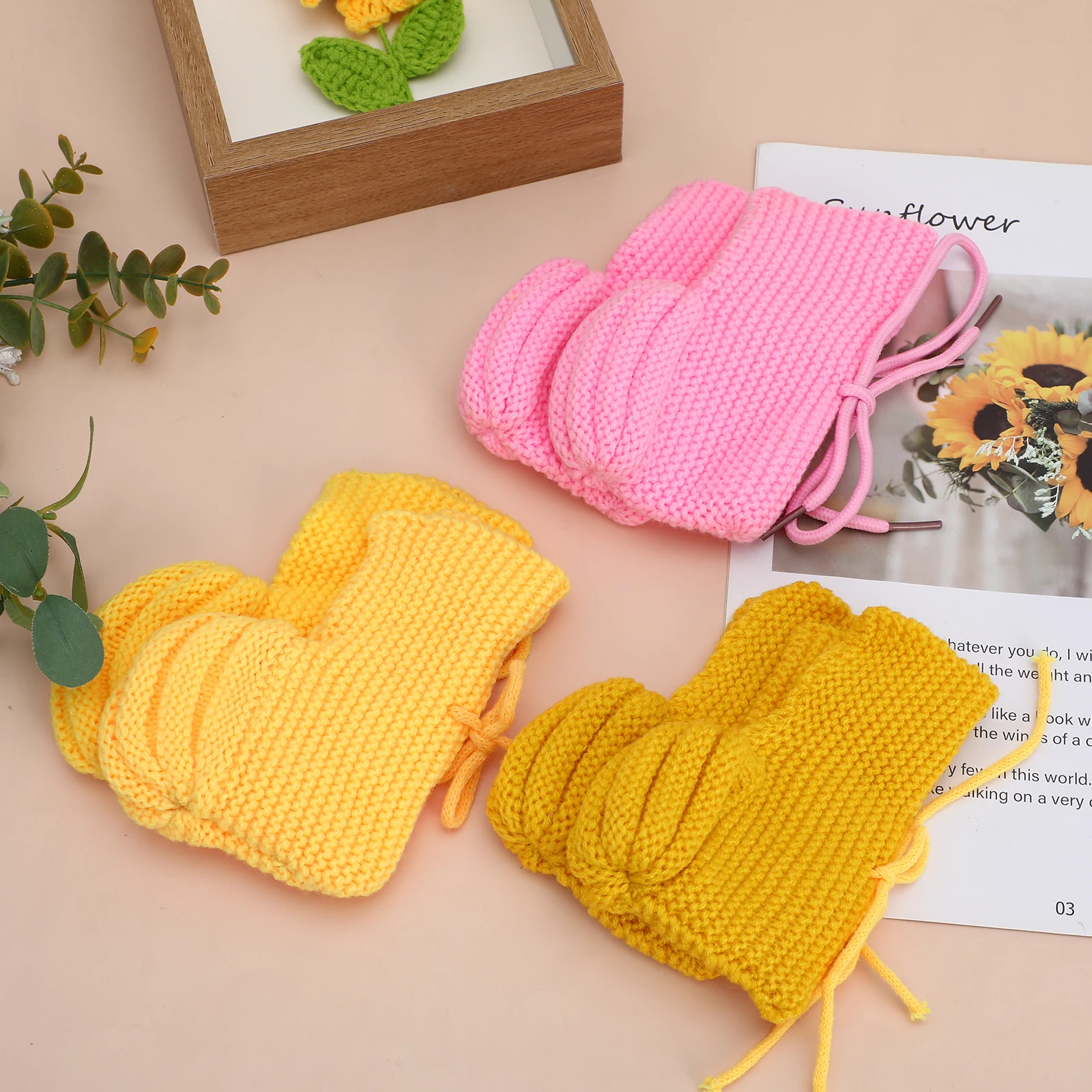 

3 Pairs Woolen Shoes Booties for Infant Knit Comfortable Babies Yarn Knitted Slippers