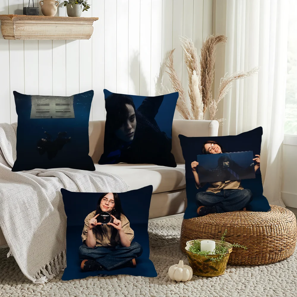 Singer B-Billie E-Eilish Pillow Case Home Decoration Cushion Cover Suitable For Bedroom Car Office Sofa