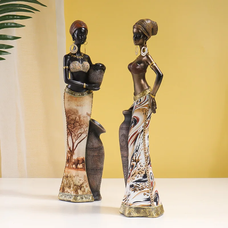 Vintage African Style Resin Handicraft Ornaments Black Women's Art Sculptures Statue Collection Interior Decorations