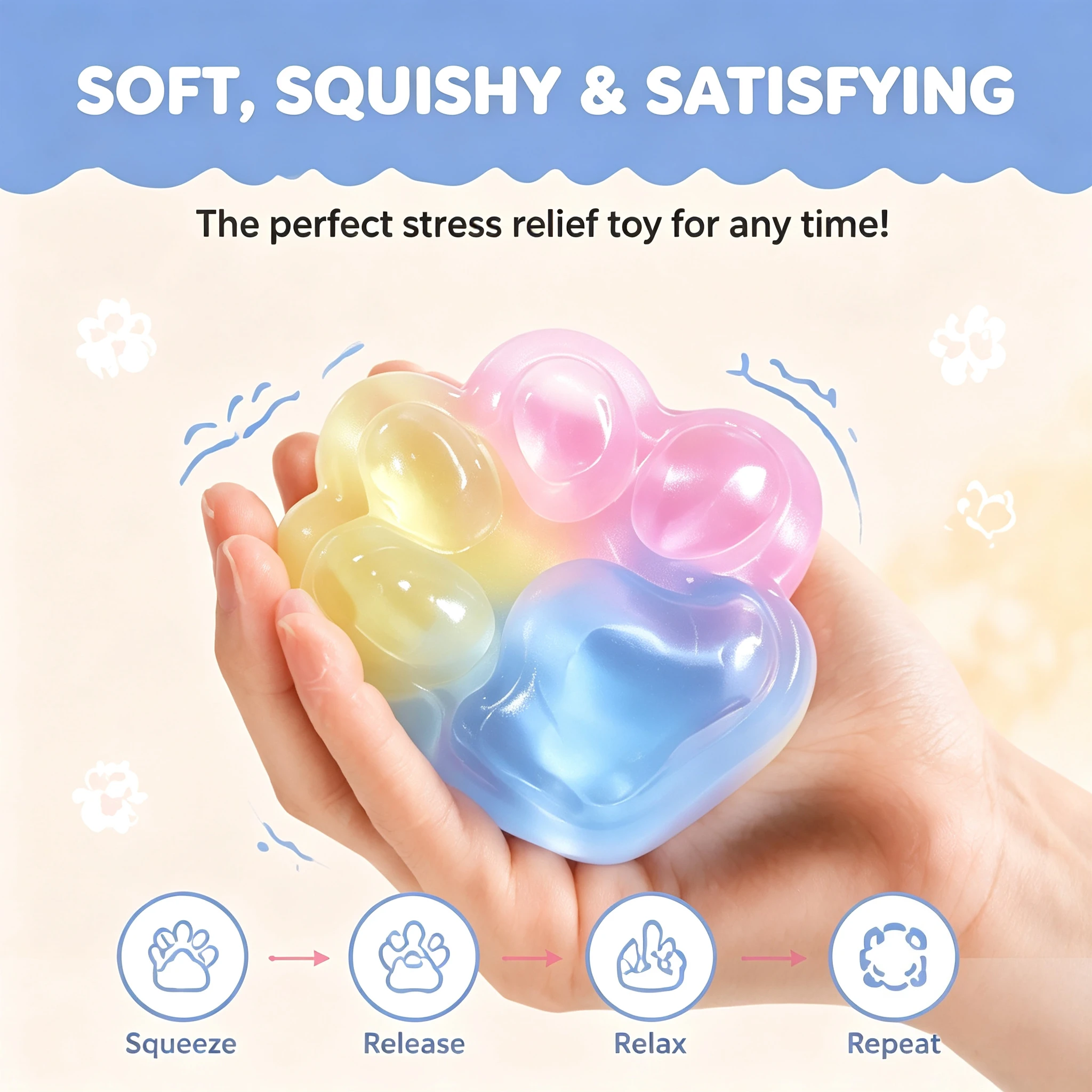 Gradient Cat Claw Squishy Toy Soft Jelly Pinch Fidget Toy Slow Rebound Squeeze Toy Stress Relief Sensory Play Ornament Present