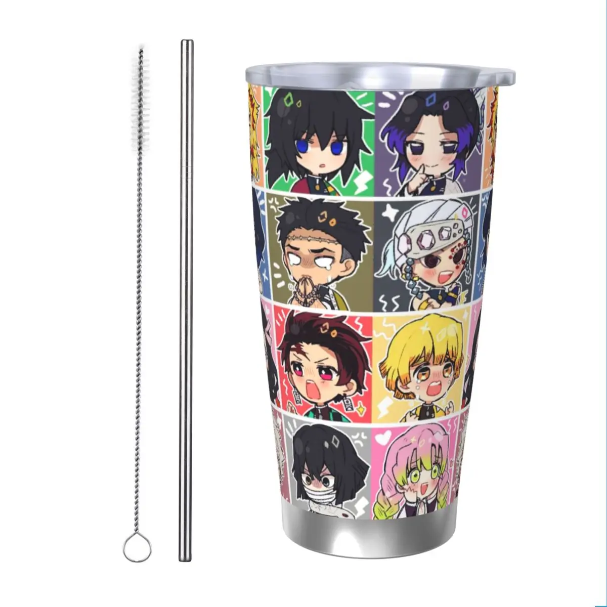 Demon Slayer:Kimetsu No Yaiba 20oz Stainless Steel Car Mug Straw Thermal Iced Travel Cup Vacuum Insulated Coffee Hot Cup