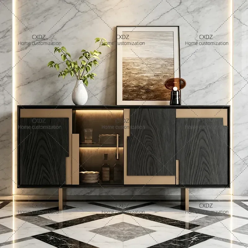 Modern Light Luxury Dining Side Cabinet High End Glass Wine Storage Shelf Simple Restaurant Decorative Display Unit for Home