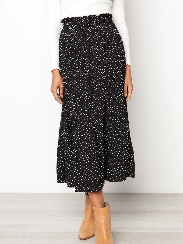 Süßer Polka Dot f-Länge Faltenrock Damen Faionable Loose Casual Ket Design High Waist Ele Midirock