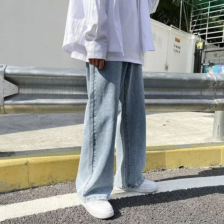 

Pants2023 Men Baggy Jeans Brushed Solid Color Vintage Pants Wide Leg Denim Loose Street Style Hip Hop Korean Fashion Trousers