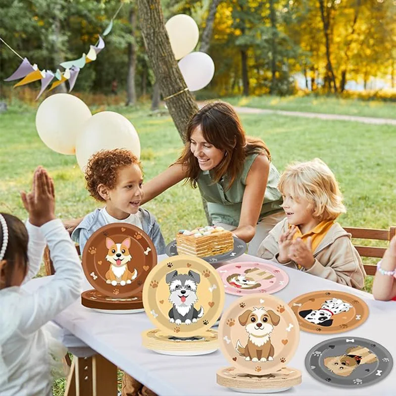 Cartoon Dog Party Decoration Paper Plate Puppy Themed Disposable Dinner Plate Pets Children's Birthday Baby Shower Party Supplie