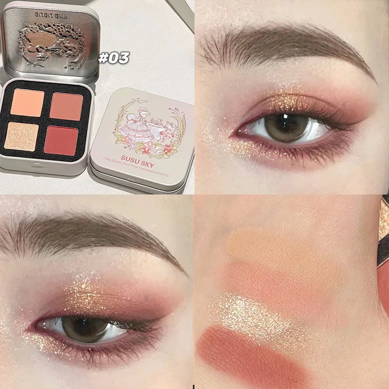 Glitter Eyeshadow Palette Matte Shimmer Orange Pink Clear Shiny Eye Shadow Girl Makeup Palette Lasting Sweatroof coniglio coreano