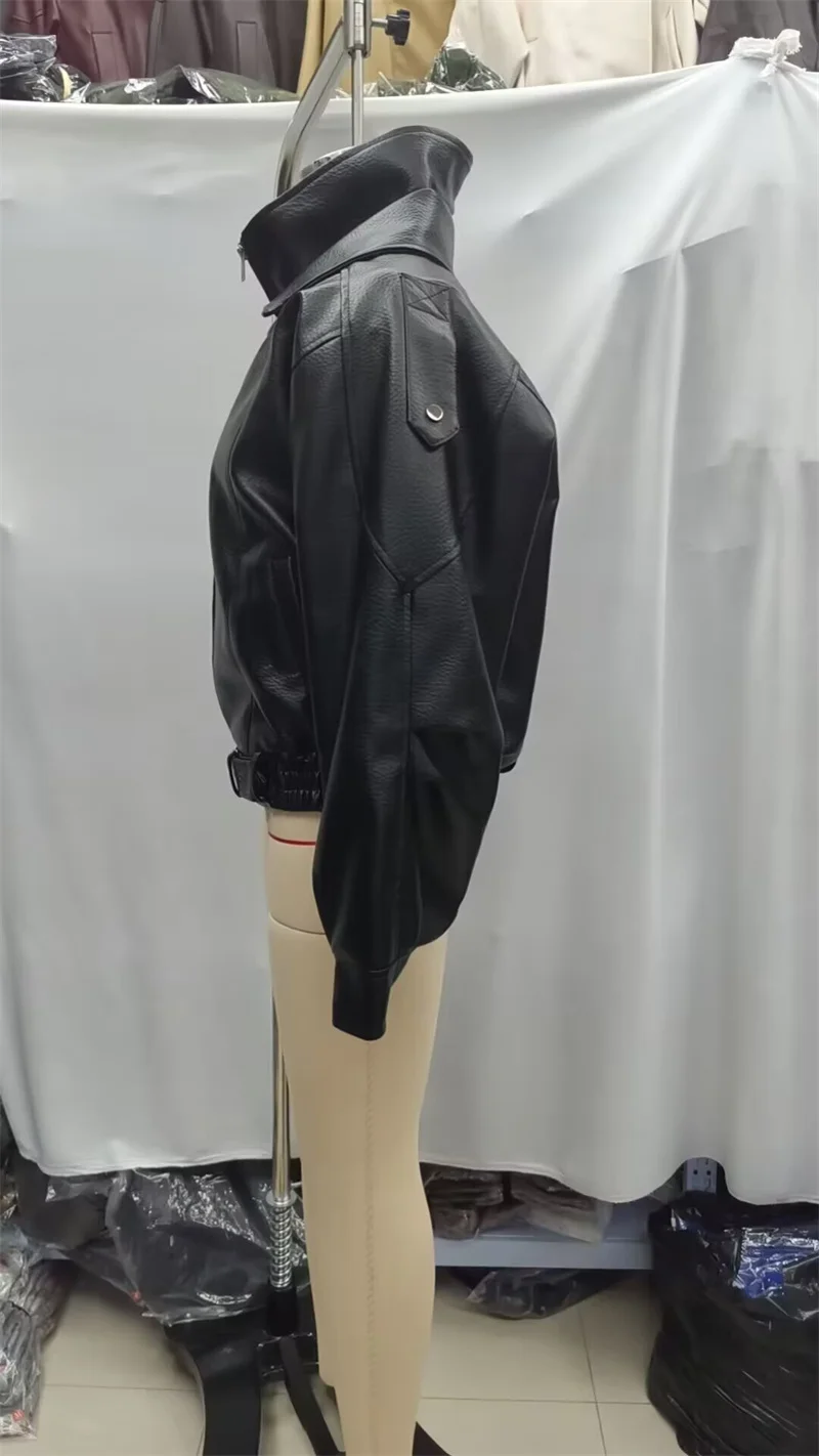 Guobioziy 2026 Fall New Women's Jacket 2026 Fall New Release Loose Faux Leather Biker Jacket Parka European and American Style