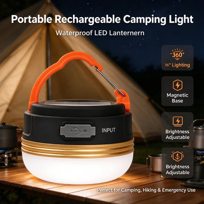 Portable LED Camping Lantern USB Rechargeable Tent Light Outdoor Waterproof Emergency Hanging Lamp for Camping Hiking