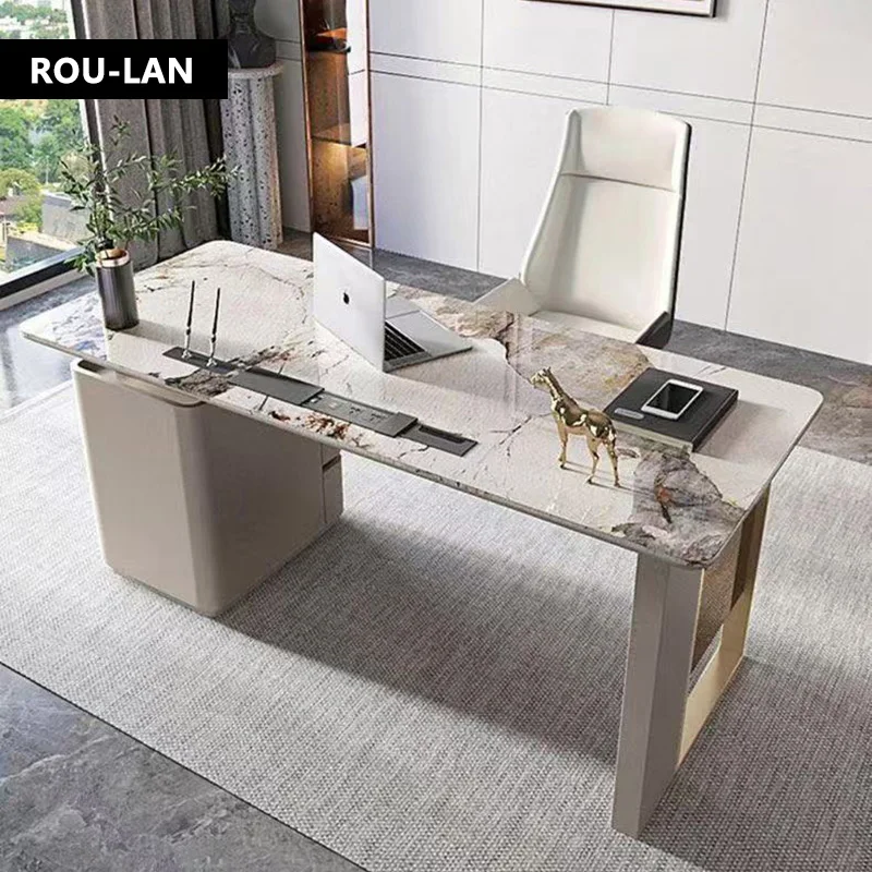 Modern Minimalist Writing Desk Light Luxury Stone Desk Study With Storage Desk