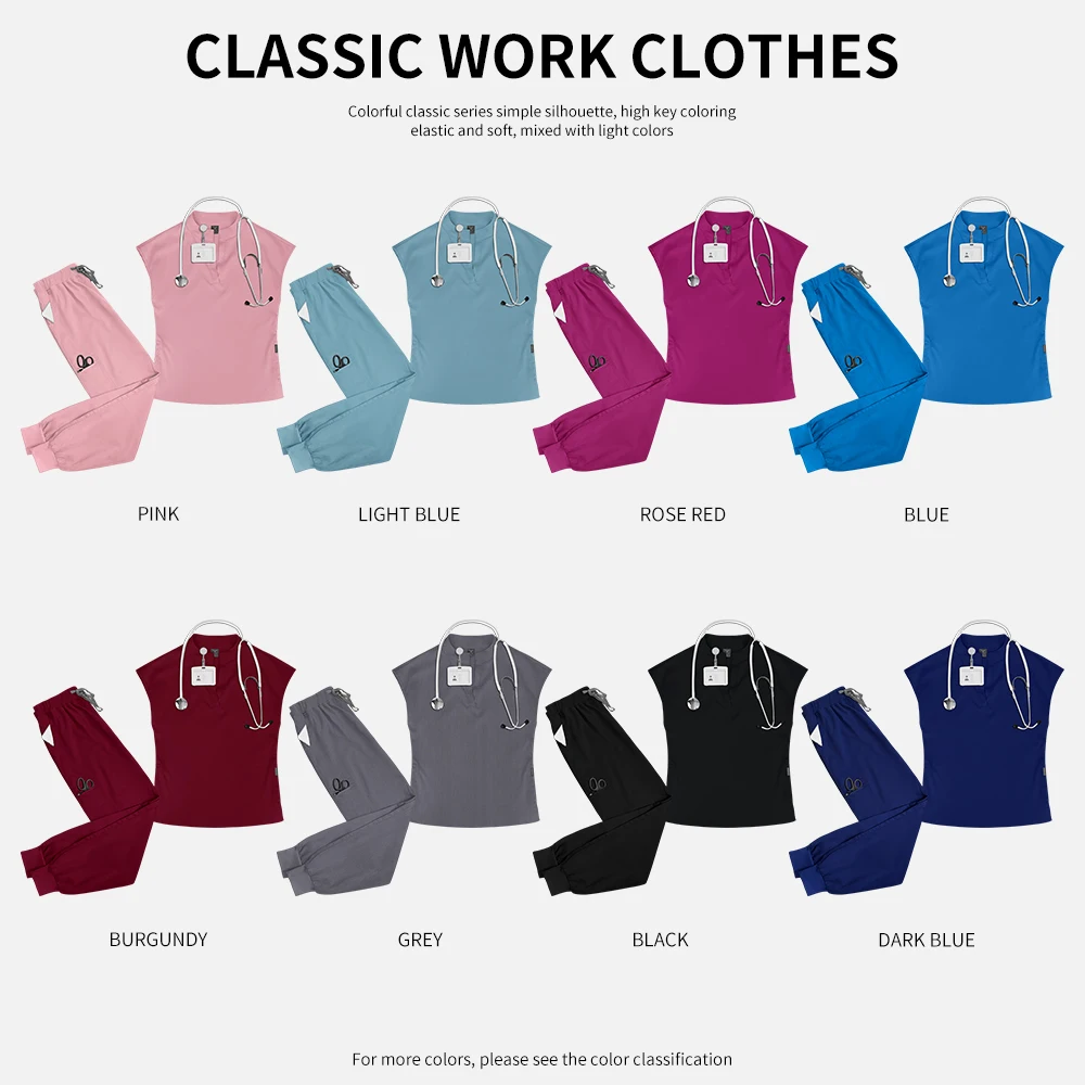 Scrub medico Set Uniformi spa Uniforme da lavoro sanitario Estetista Abiti da lavoro Scrub Top Pantaloni Set Abbigliamento da lavoro unisex per farmacista