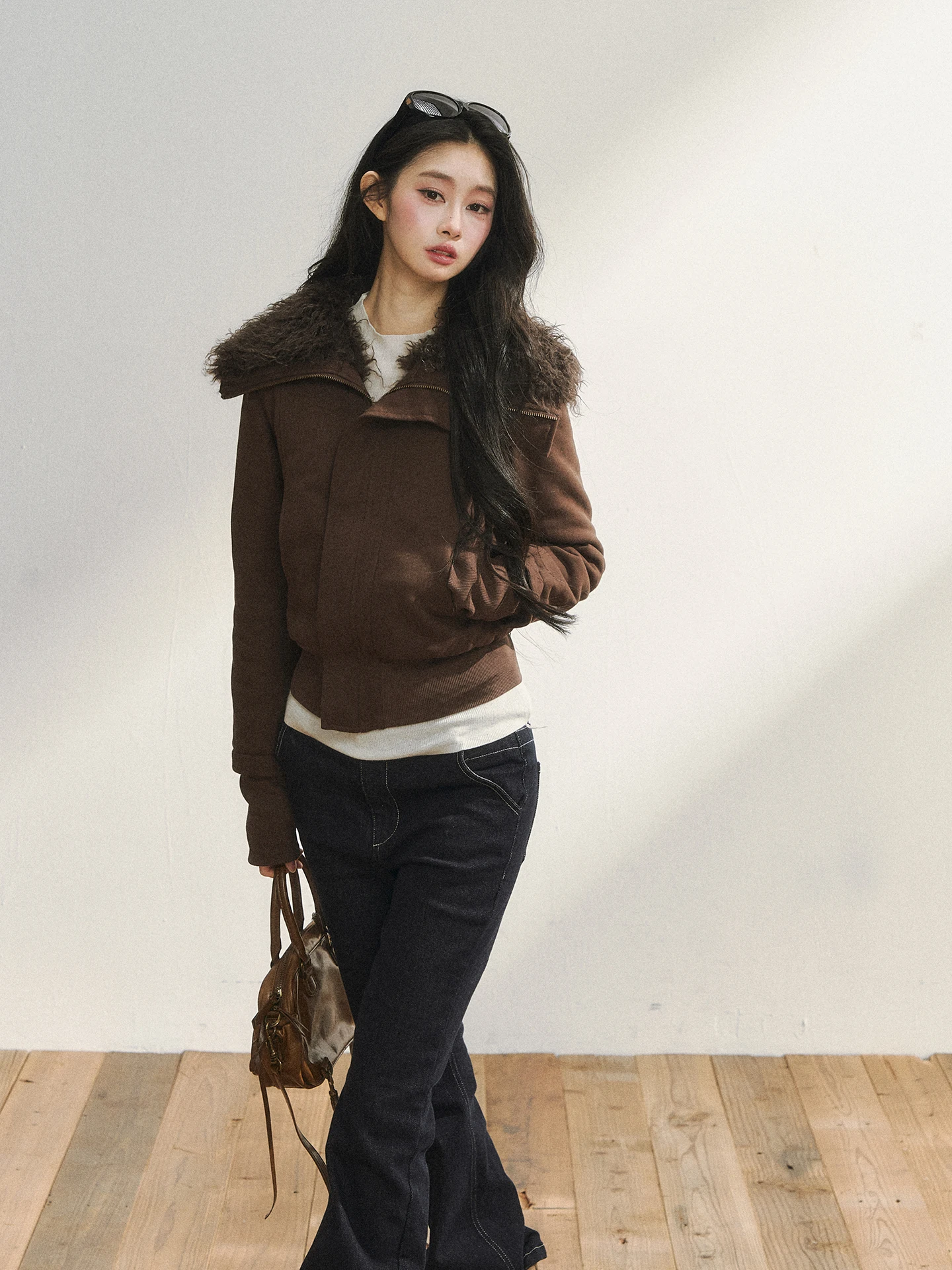 7Shiftin Original Design Short Fluffy Jacket Autumn Winter Style Slimming Waistcoat Zipper Collar Casual Women's Top