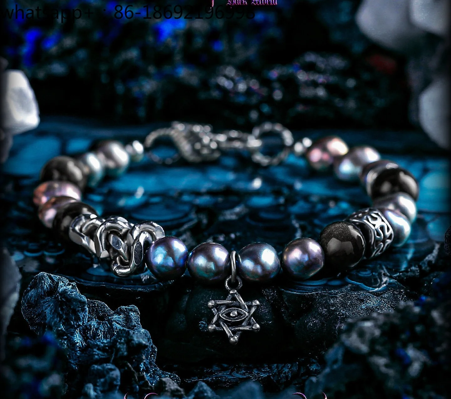 [Demon Contract] Retro Silver Obsidian Bracelet Boys Baroque Pearl Bracelet