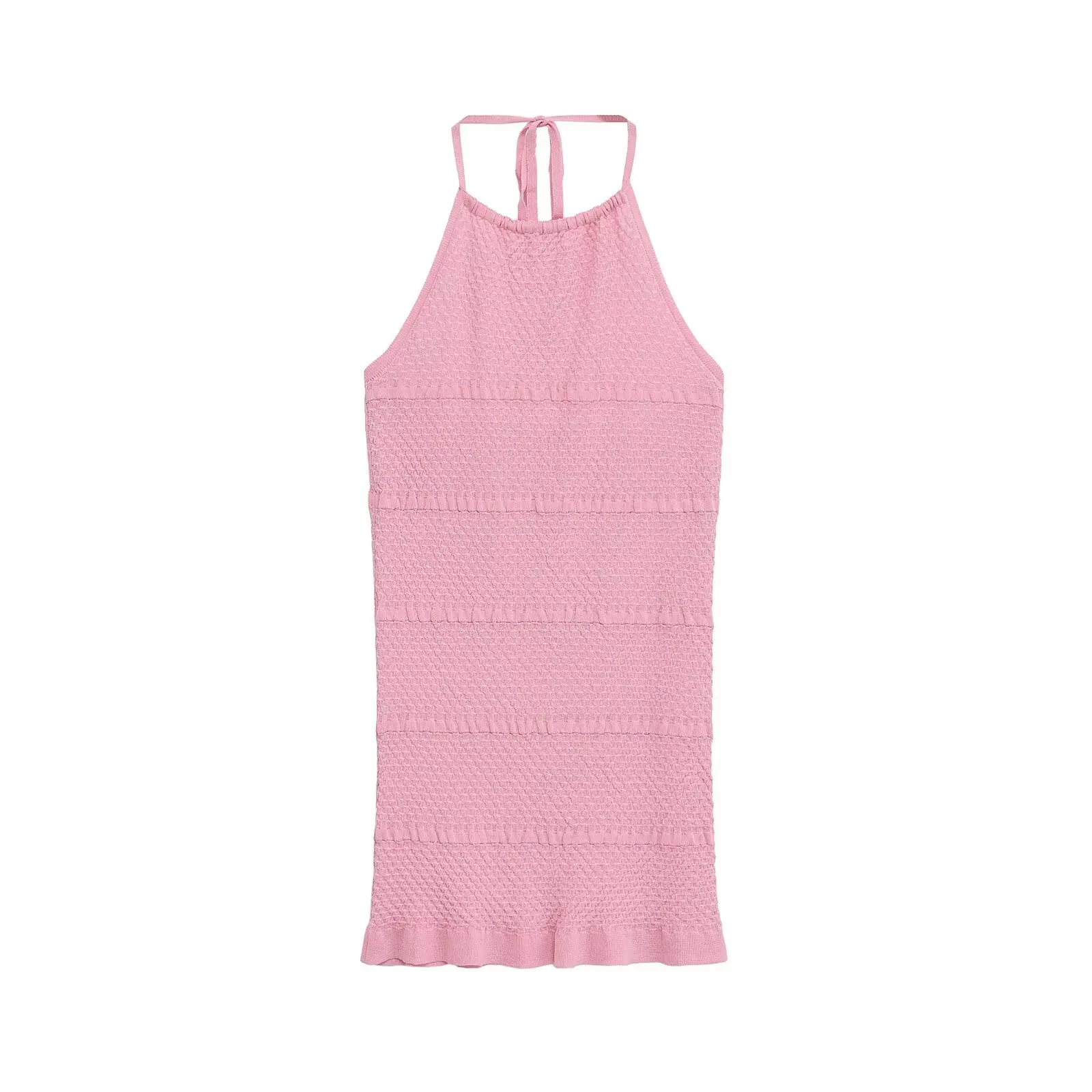 

BM&MD&ZA Women's Elegant and Sexy Sleeveless Off - Shoulder Halter Neck Mini Straight - Cut Knit Dress with Ruffled Hem