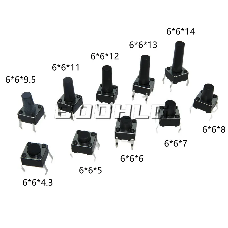 

50PCS 6x6 Mini Push Button Switch DIP Tact Switch 6X6X4.3 6*6*4.3/5/6/7/8/9/10/11/12/13/14mm The Power Switch 4Pin
