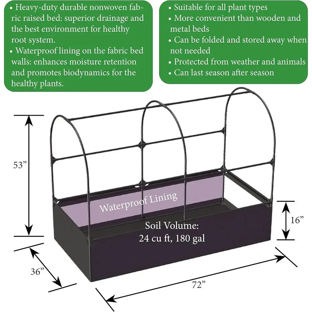 3-in-1 Garden Solution: Fabric Raised Bed, Greenhouse, and Protective Net (36x72x53)