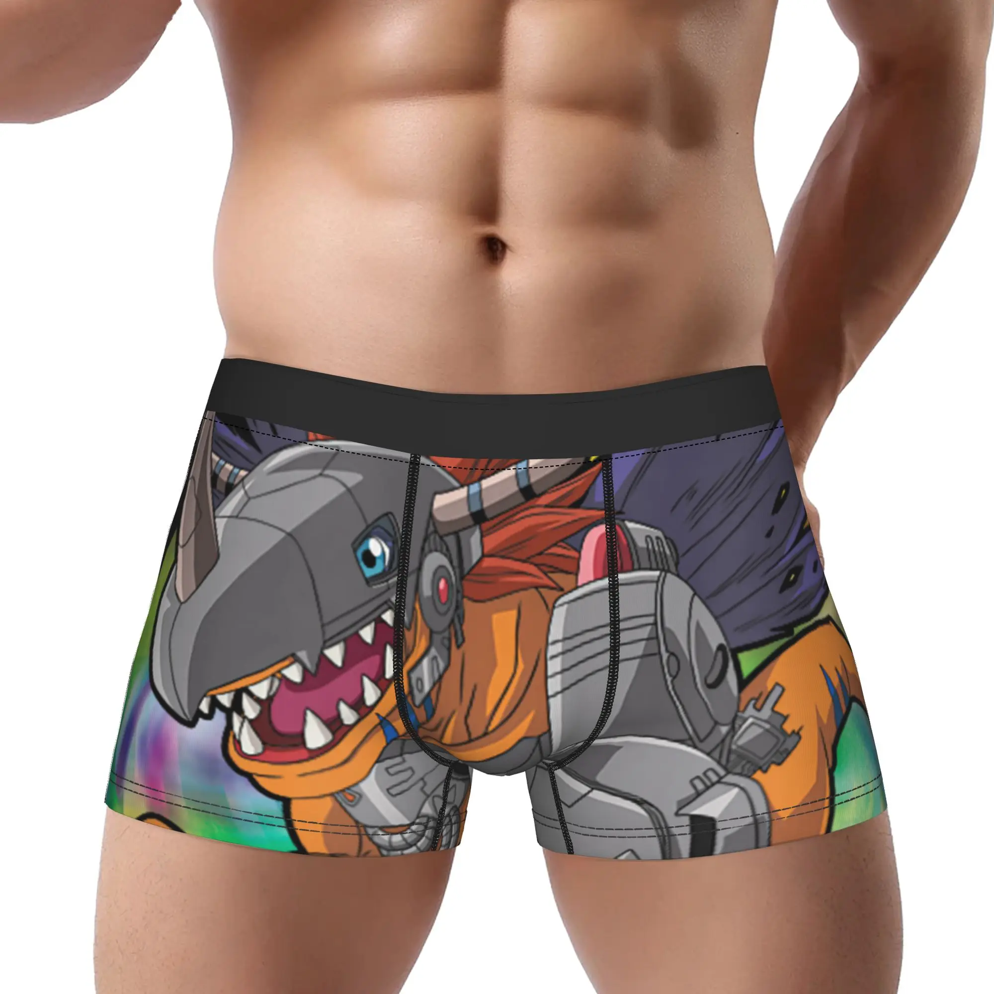 Digimon Metalgreymon Action Pose and Logo Digital Monsters Underpants Homme Panties Sexy Shorts Boxer Briefs