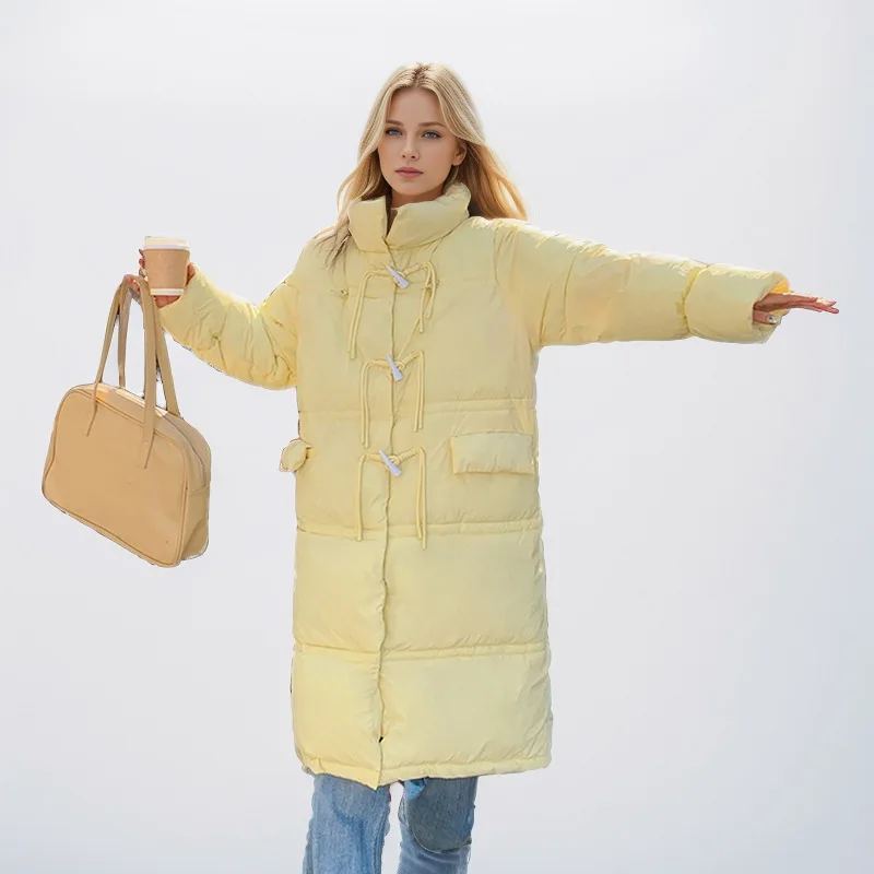 

Женская свободная пуховая куртка с хлопковой подкладкой, зимнее пальто в корейском стиле, утолщенная длинная угловая пряжка, дизайн, новая мода