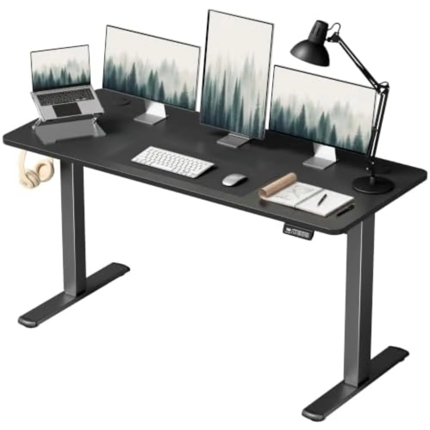 55 Inches Electric Height Adjustable Standing Desk Home Office Desk | Large Sit Stand Up Computer Desk Memory Preset