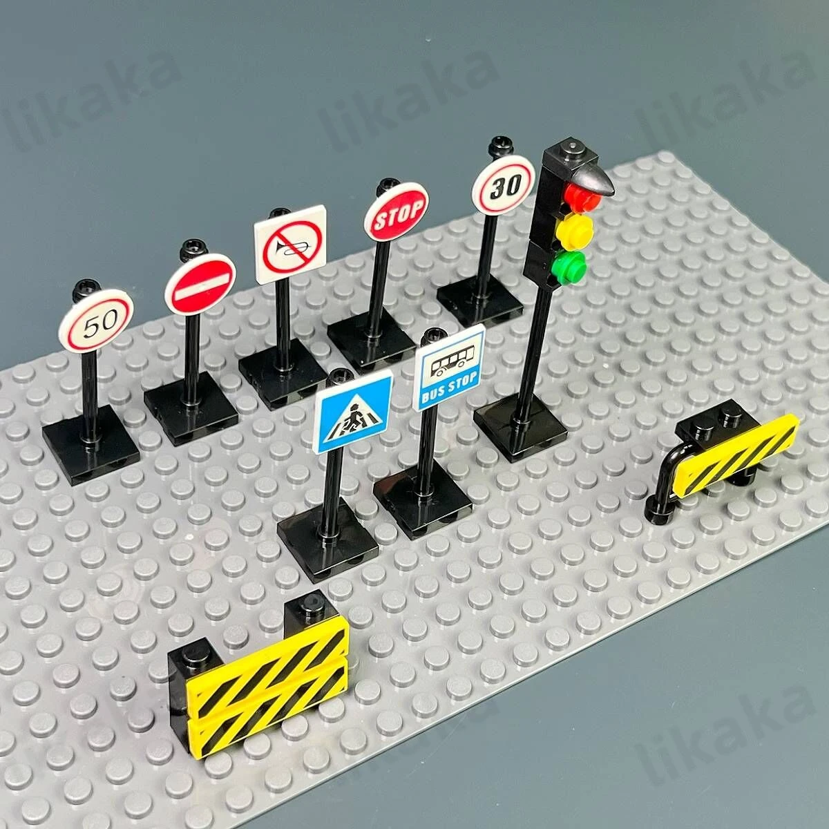 MOC City Road Traffic Signs Building Blocks Toys Street Traffic Blocks Classic City Road Sign Warning Board Bricks Toy Parts