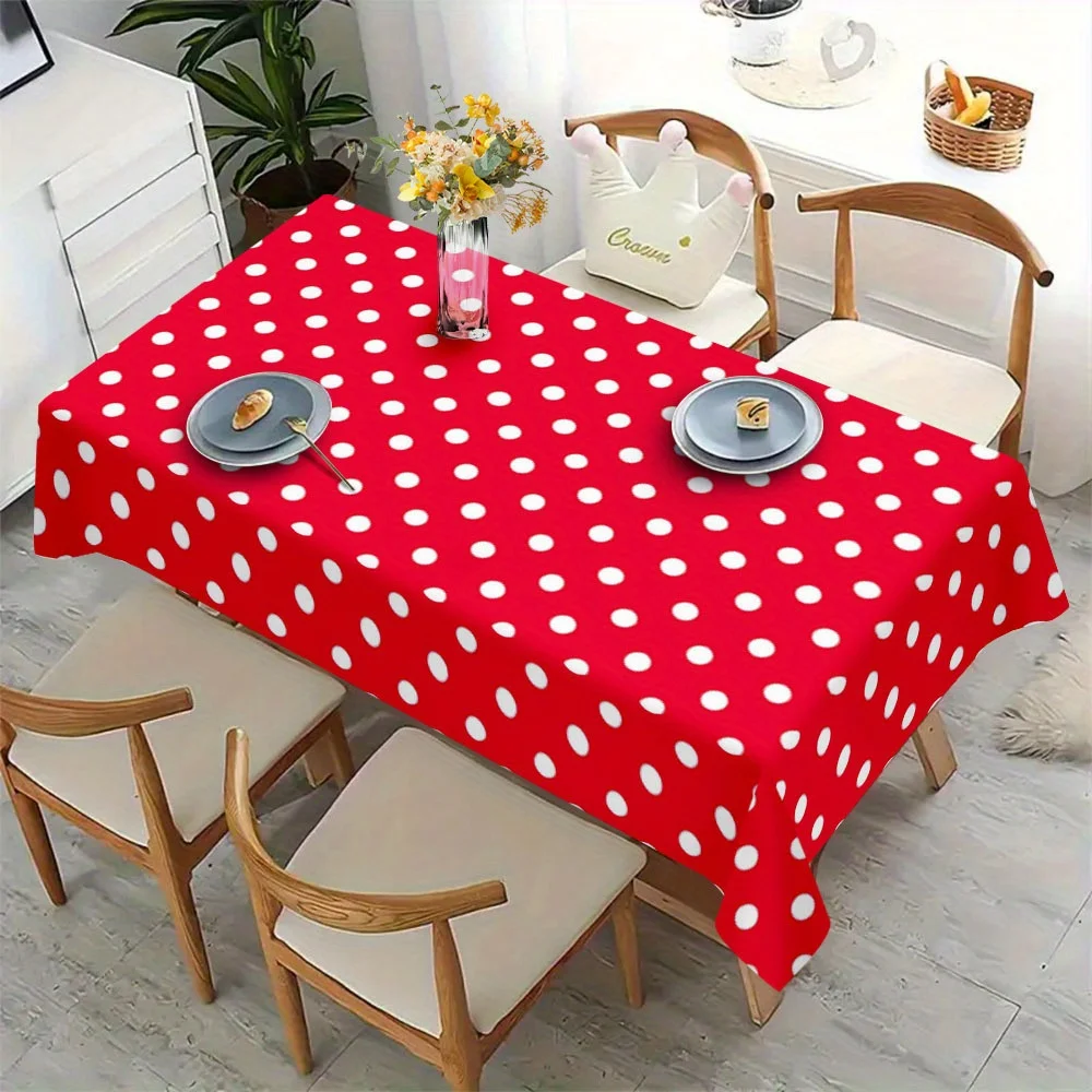 VIKAMA Tischdecke mit rotem Polka-Dot-Muster, modische und elegante Tischdekoration, wasserdichte Tischdecken