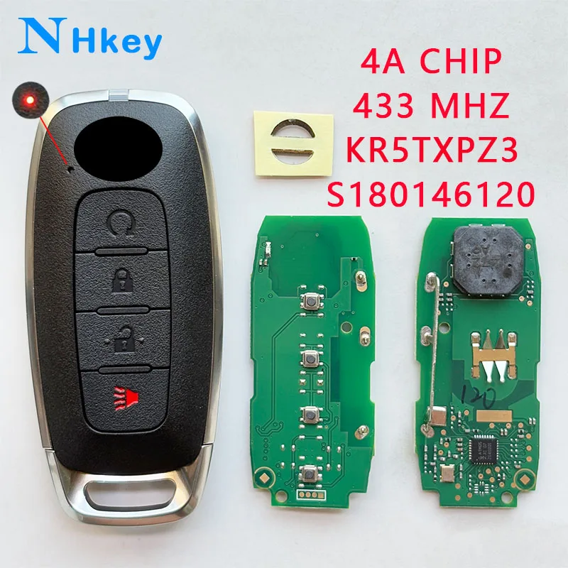 

Ключ NH S180146120 для Kicks/Pathfinder/Rogue 2022+ 433 МГц 4A Чип KR5TXPZ3 4 кнопки Автомобильный сменный дистанционный ключ с логотипом