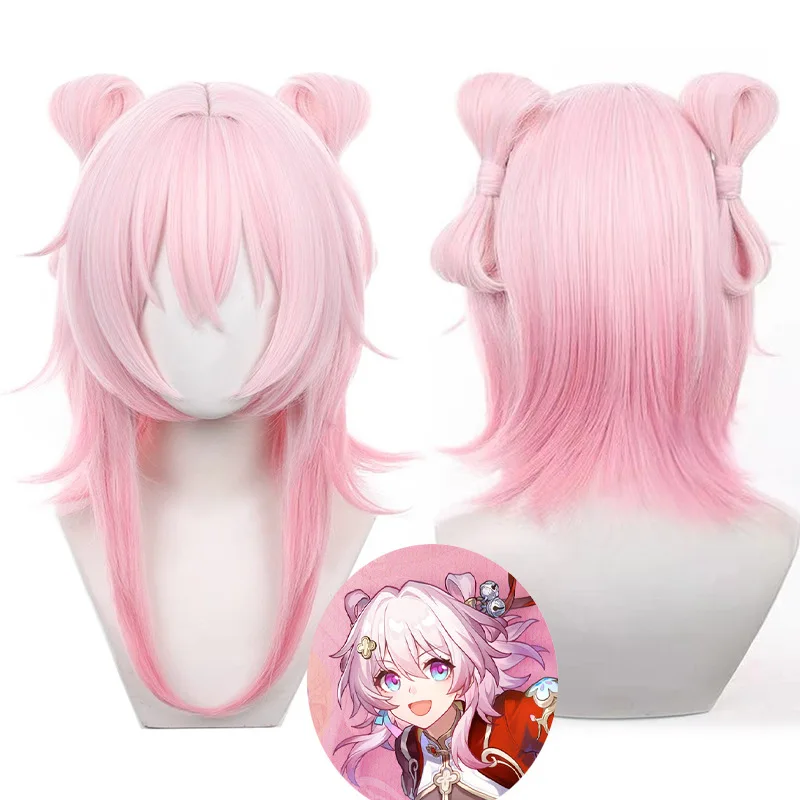 Cosplay Wig For March 7th From "Star Rail" Of Genshin Impact Separate Bow Tie Style