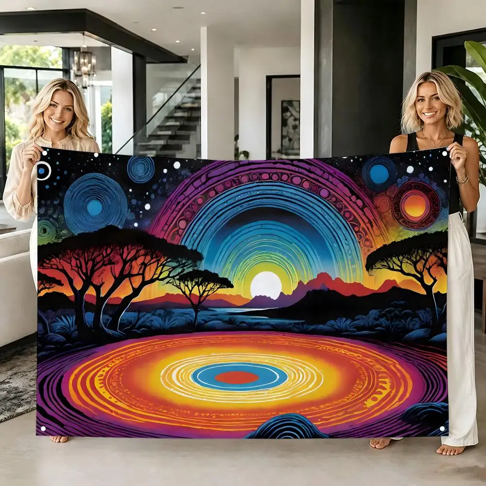 Australian Indigenous D-Dreamtime Flags Tapestry Creative Pattern Photo Living Room Wall Art Party Outdoor Decor