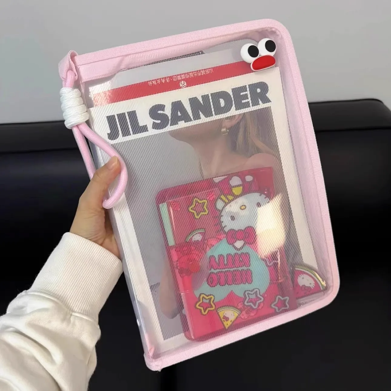 Macaron Transparent A4 File Bag Large Capacity Waterproof Zipper Document Organizer Student Handheld Storage Pouch