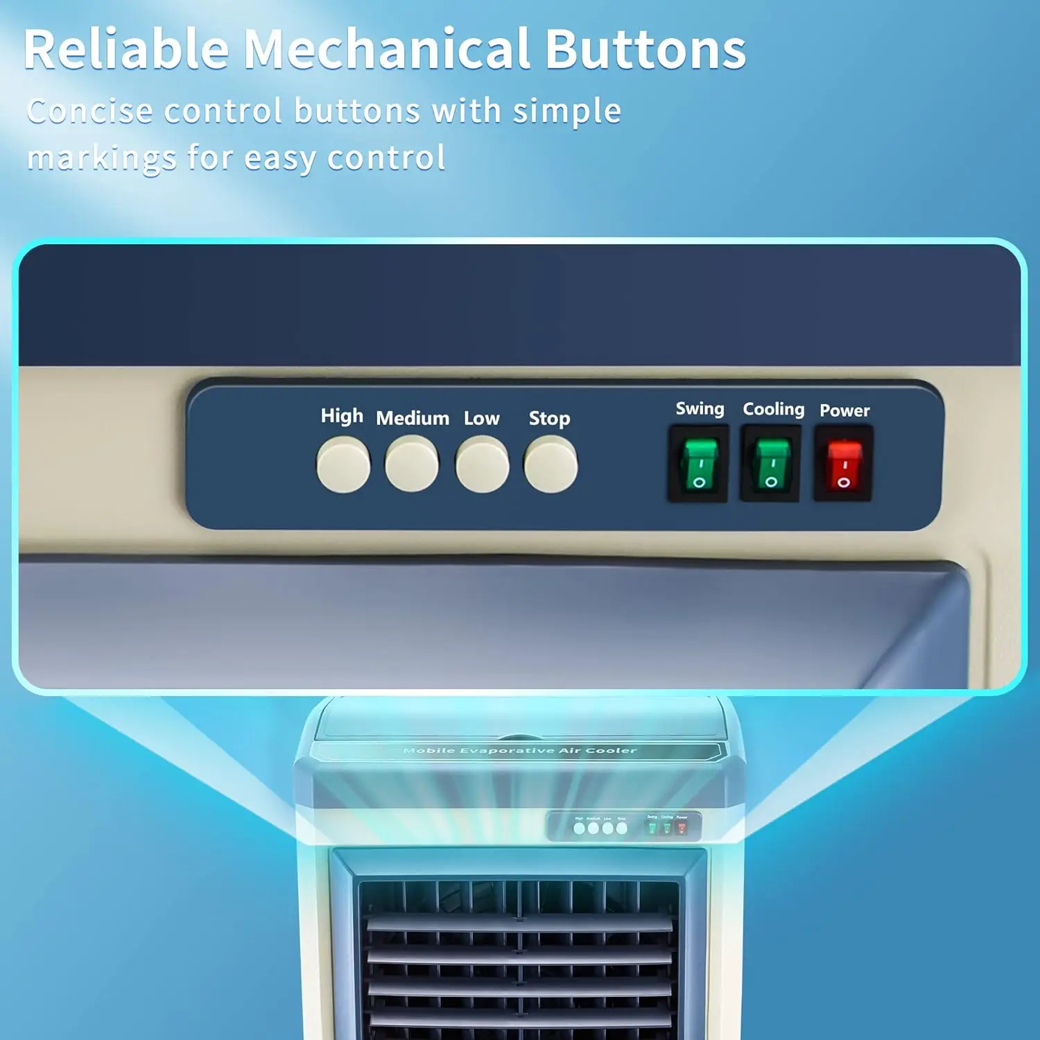 مبرد مستنقع مقاس 41 بوصة، 3 سرعات، 120 °   أرجوحة، خزان مياه سعة 10.6 جالون، 3 عبوات ثلج، مبرد هواء تبخيري خارجي للفناء والساحة