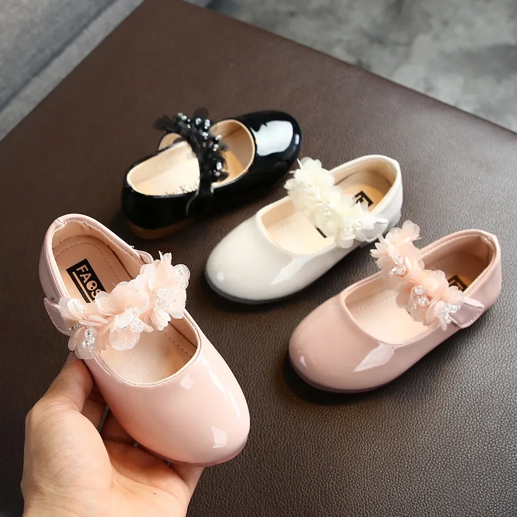 

Toddler Infant Kids Girl Lace Crystal Bright Princess Party Leather Shoe Dance Shoe Solid Hook & Loop Children's Shoes For Girls