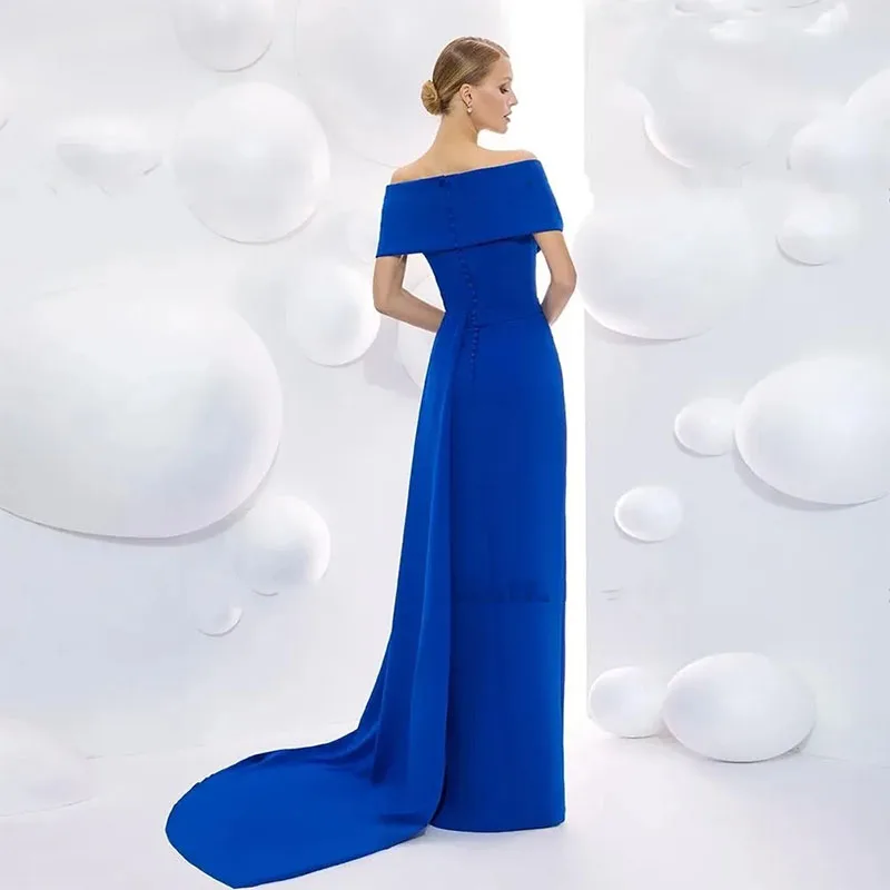 Simple Royal Blue Evening Pageant Dress 2024 Off Shoulder Front Slit Floor-Length A-line Prom Formal Gowns Vestidos De Feast