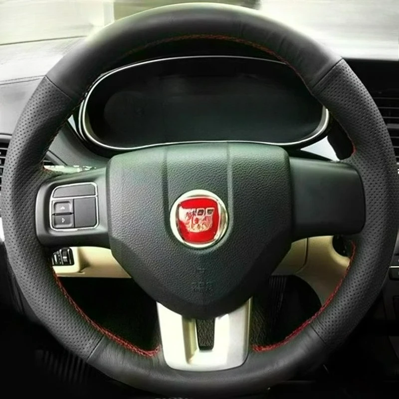 

Hand Stitched renovation wear-resistant black leather car Steering wheel cover for Fiat Freemont Viaggio Ottimo Car Accessories