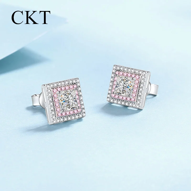 Luxury Platinum Pt950 Square Sugar 1.2ct Moissanite Diamond Stud Earrings Temperament Sweet Earrings Wedding Fine Jewelry Gift