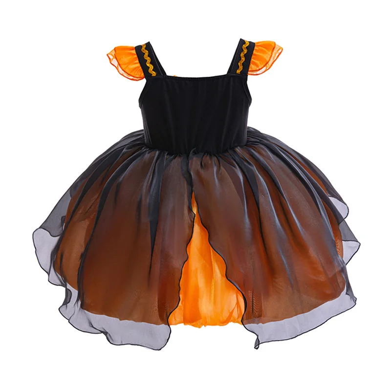 Sleeveless Orange and Black Tutu Dress for Girls, Halloween Fairy Princess Party Costume with Accessories Kit