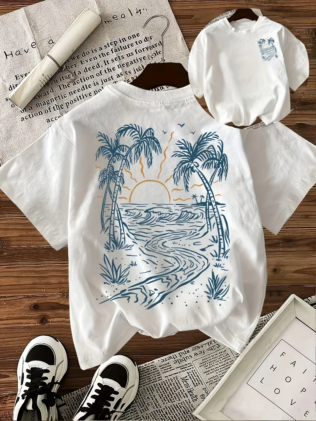 2026 Sommer Herren Neues Strand- und Küsten-Print-T-Shirt, Modisch 100% Baumwolle, Lässig Locker Kurzarm