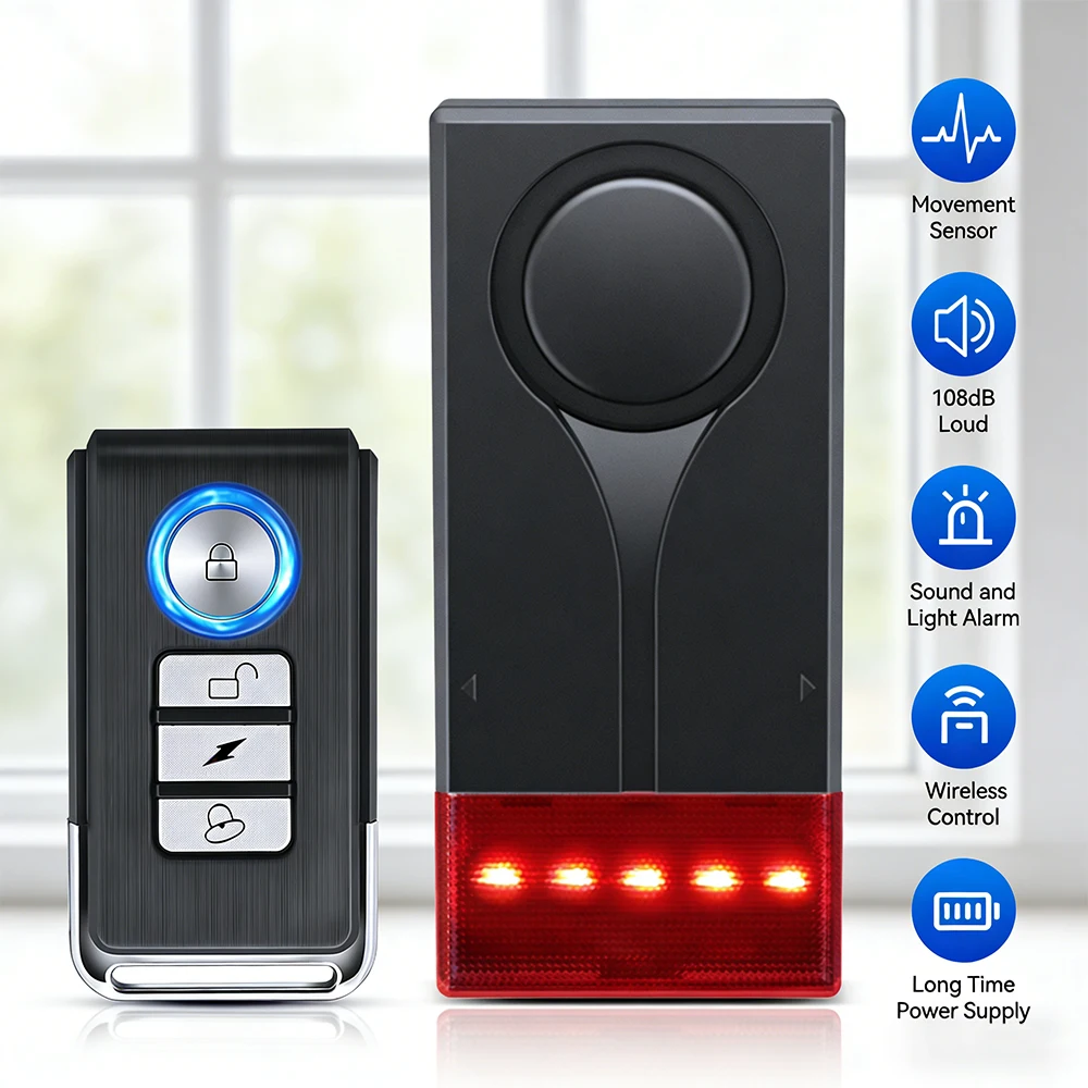 Car Alarm Remote Control Auto Vibration Alarm Door Window Alarm Light and Sound Burglar Alarm Anti Theft Security System