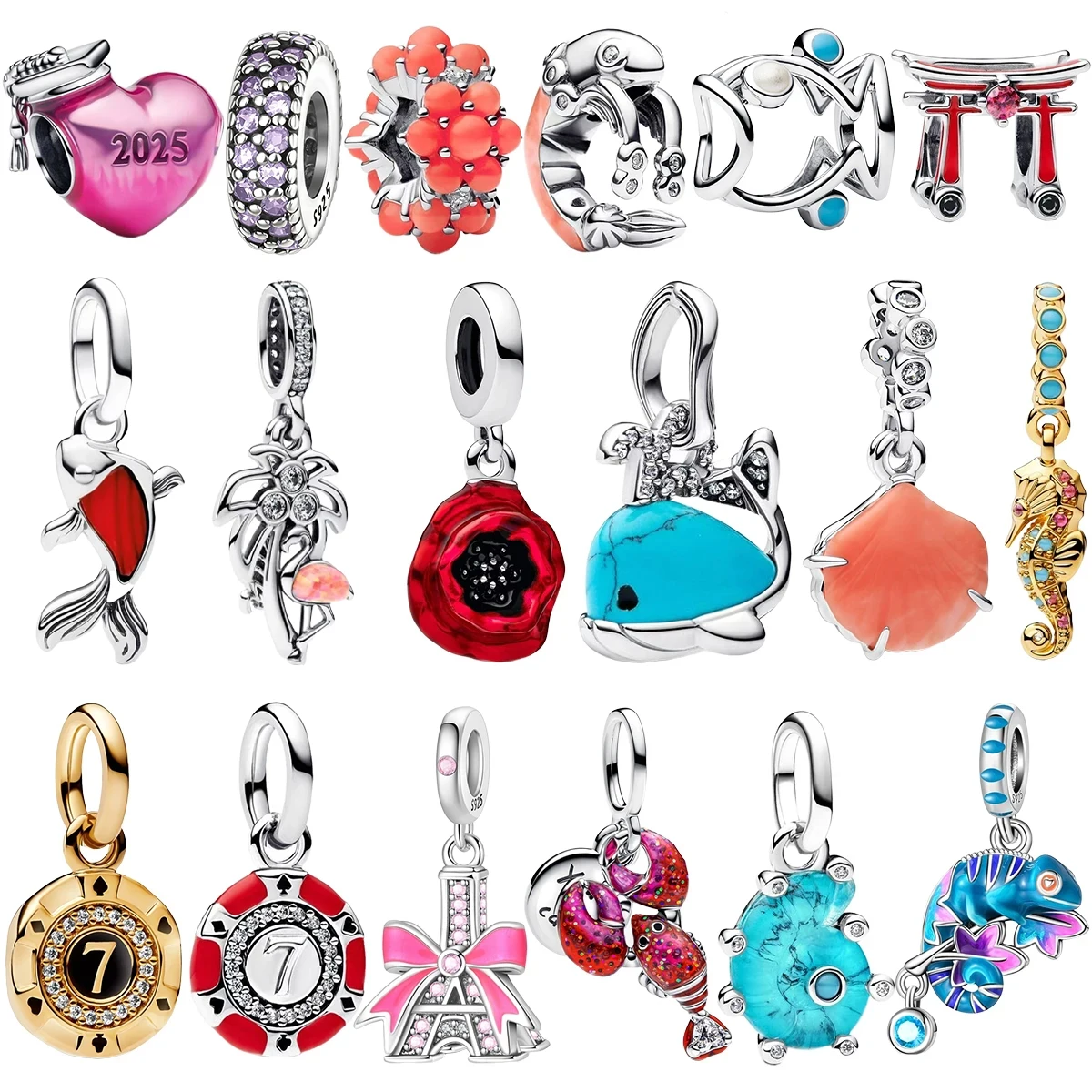 

Новые летние подвески из стерлингового серебра 925 пробы, ракушка океанского омара, зажим с цветущей розой, подходит для оригинального браслета, ожерелья, ювелирных изделий