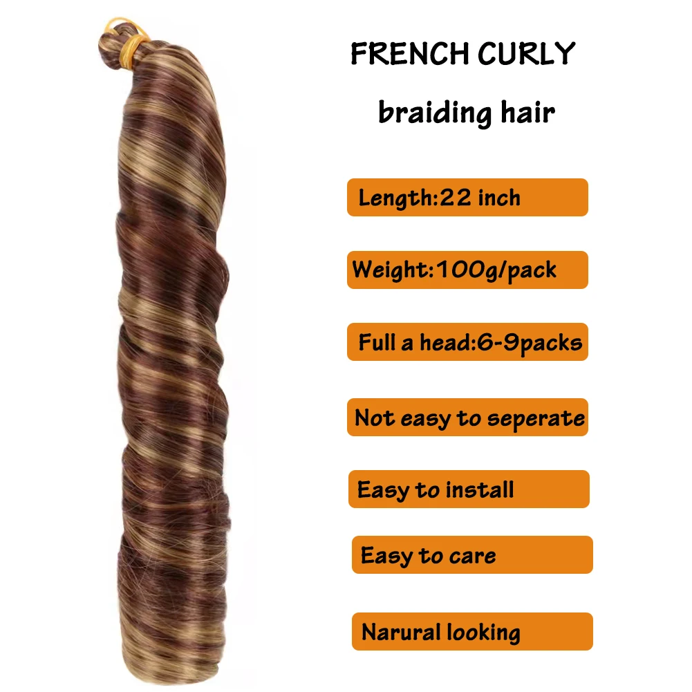 Dairess Synthetic French Curls Braiding Hair Extensions Pre Streched Loose Wave Crochet Bulk Hair For Curly End Braids