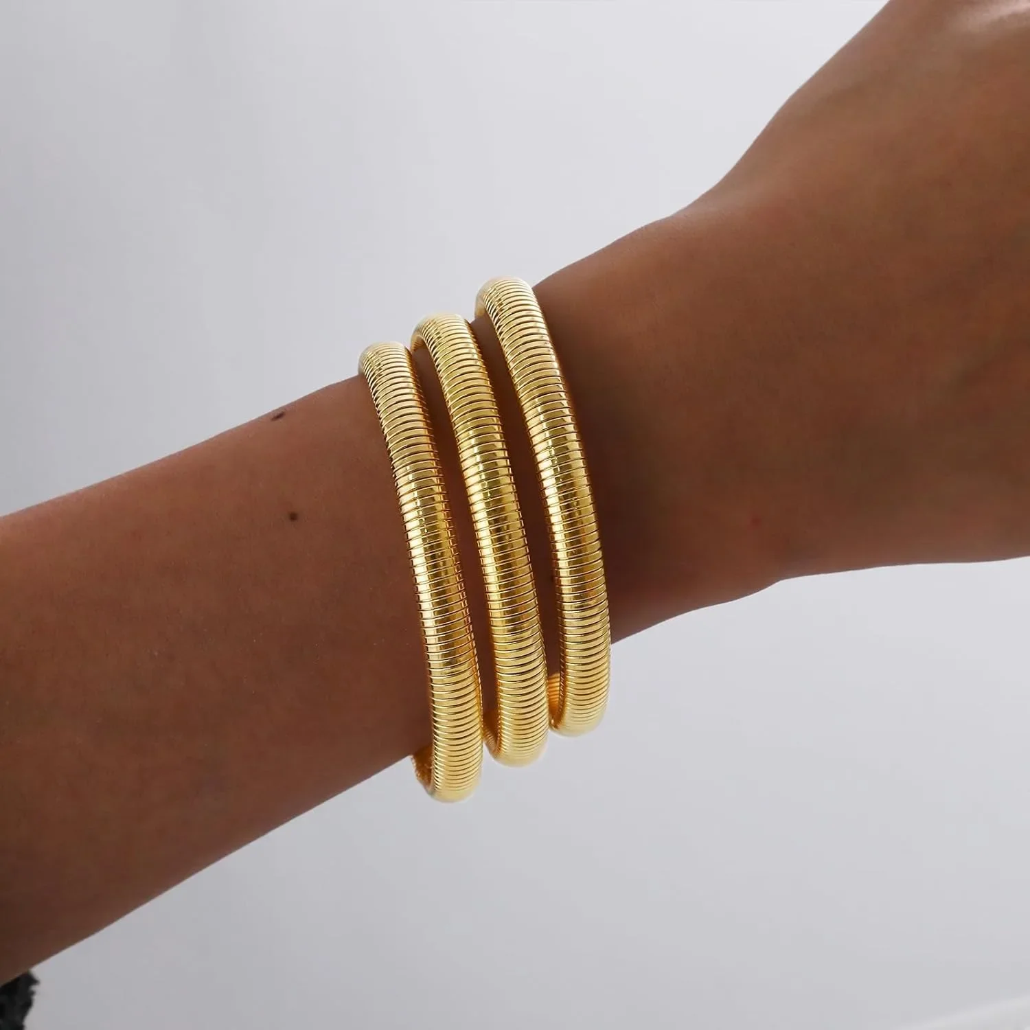 Women's 18K Gold Plated Chunky Stretch Bangles Set