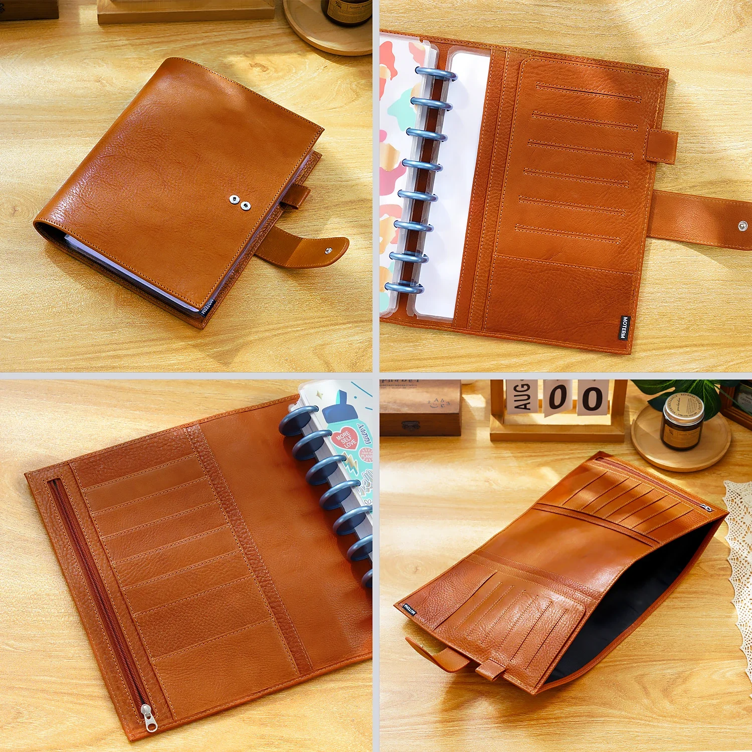 Moterm Full Grain Vegetable Tanned Leather Discbound Series Half Letter Cover Junior Expansion Disc Bound Organizer Notebook