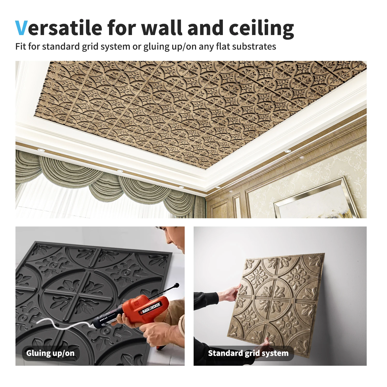 Art3d 2x2 FT dekorative Tropfen-Deckenfliese, aufklebbare PVC-Wandpaneel für Badezimmer, einfache Installation, leicht, wasserdicht