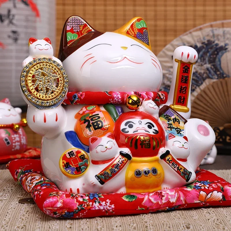 Imagem -03 - Grande Cerâmica Lucky Cat com Braço Móvel Beckoning Cat Estatueta de Porcelana Maneki Neko Estátua Decorativa 102