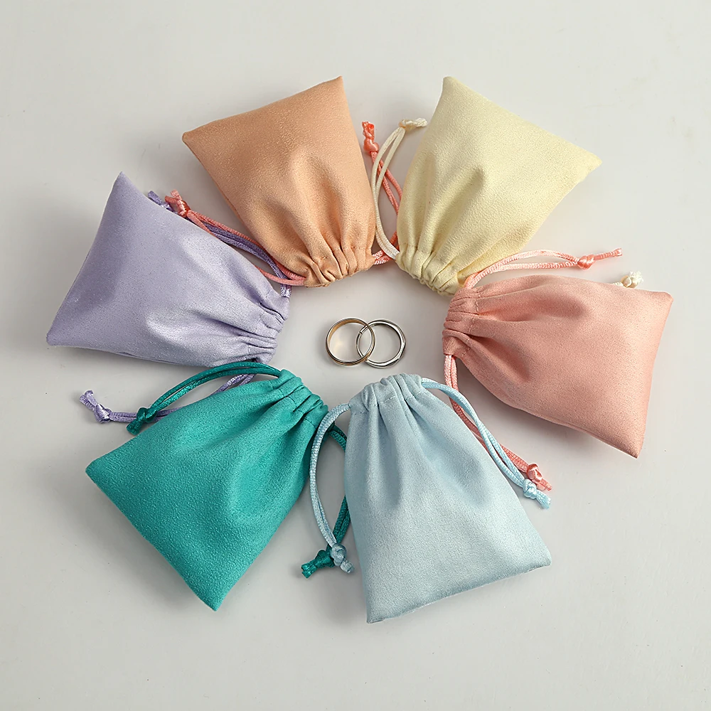 50 Stück Schmuck-Flanellbeutel mit Kordelzug, Samt-Wildleder-Geschenkverpackungsbeutel, Aufbewahrungsbeutel für Ringe, Ohrringe, Armbänder, Schlüsselanhänger, Süßigkeitenbeutel – Detail 1