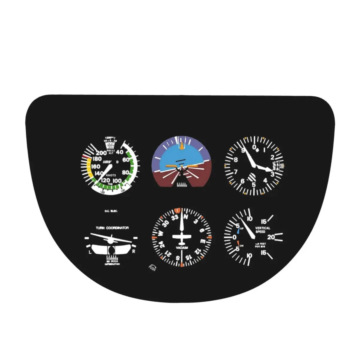 Cockpit Six Dials Flight Simulator Pilot Soft Flannel Half Round Doormat Non Slip Bathroom Mat Absorbent Floor Carpet