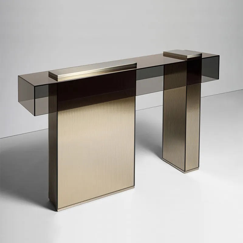 

Light luxury entrance cabinet, living room against the wall, strip case, end view table, simple stainless steel entrance table,