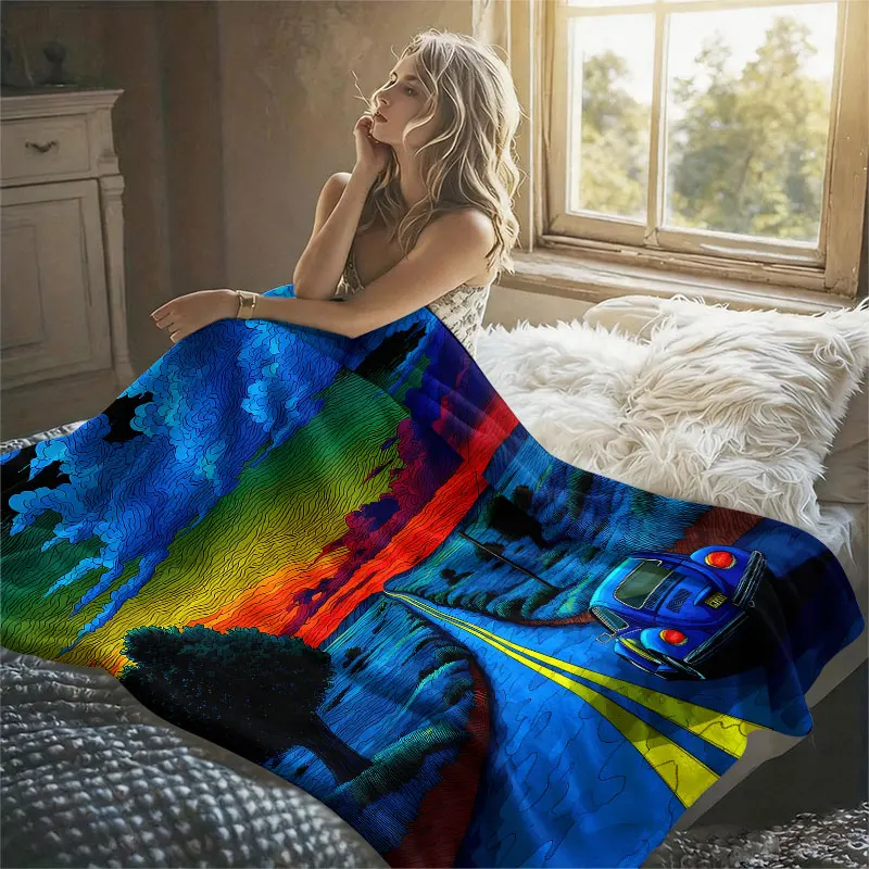 Beetle Car Sunset Clouds Flannel Blanket Perfect for Sofa Office Bed Travel Sleep Read Relax Camping Four Season Use